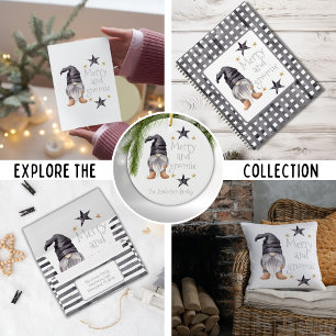 Boerderij Winter Waterverf Gnome voor Kerstmis Folie Feestdagenkaart