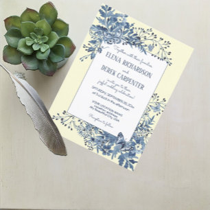 Stoffig Blauw, Geel Bloemen Waterverf Kunst Bruilo Kaart