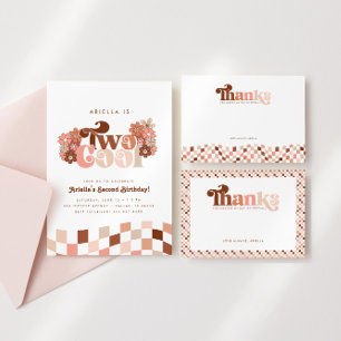 Groovy twee coole meisjes geruit 2e verjaardag bedankkaart