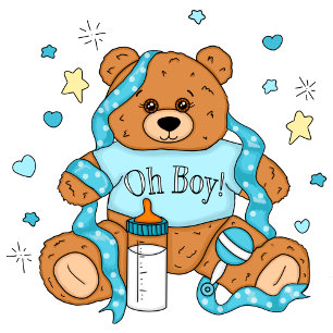 Cute Blue Boy Teddy Bear Baby shower Kaart