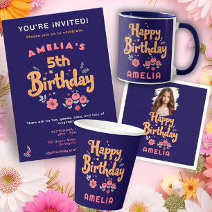 Bloemige Bloemen Gelukkige Verjaardag Handletterin Kaart