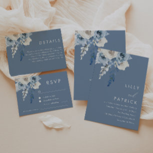 Dusty Blue & White Boho Floral Waterverf Wedding Kaart