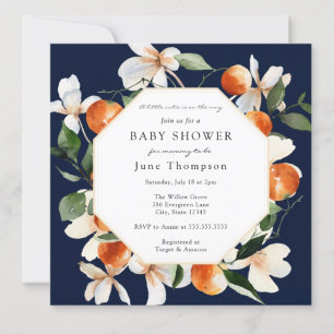 Oranje bloesems en clementines Baby Sprinkle Invi Kaart