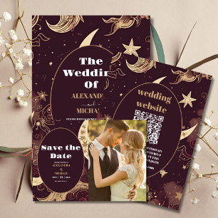 Elegante Bourgondische gouden hemelse bruiloft Save The Date