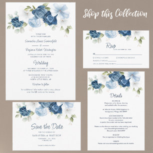 Dusty Blue Floral Botanical Waterverf Wedding Bedankkaart