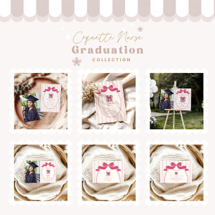 Elegante Bow Coquette Nursing School Afstuderen Bedankkaart