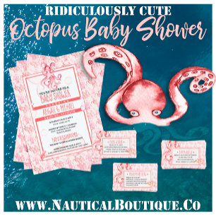 Baby shower Meisje Koraal & Roze Waterverf Octopus Kaart