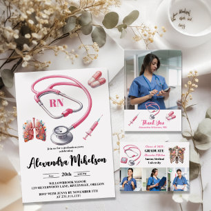 Foto Waterverf Pink Nursing School Afstuderen Aankondiging