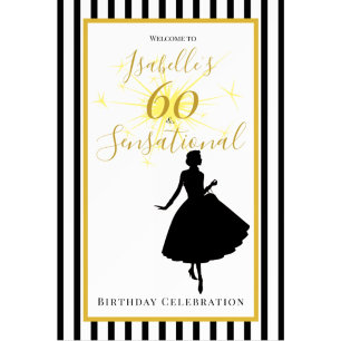 60 en SENSATIONAL 60th Birthday Black/White Stripe Koffiemok