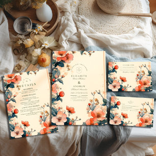 Elegante bloemenkunst nouveau bruiloft bedankkaart