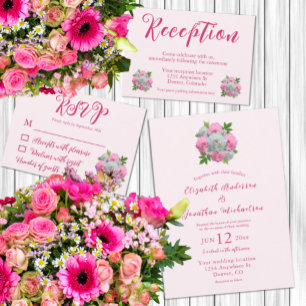 Peony Bouquet Wedding Return Address Etiket