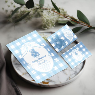 Elegante Gingham Franse Teddy Bear Boeken voor Bab Informatiekaartje