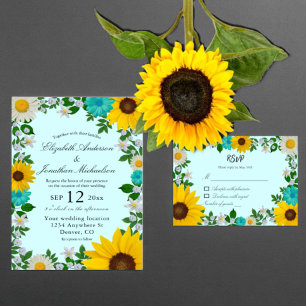 Rustic Sunflower Daisy Floral Wedding RSVP Kaartje