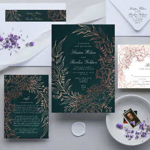 Editable Emerald Flower Wreath Copper Folie Weddin Kaart