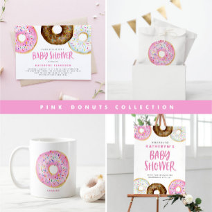 Roze en chocolade Donuts Baby shower Uitnodiging