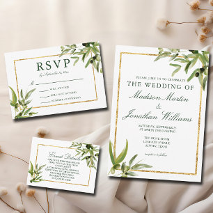 Elegant Green Botanical Vine Gold Greenery Wedding Kaart
