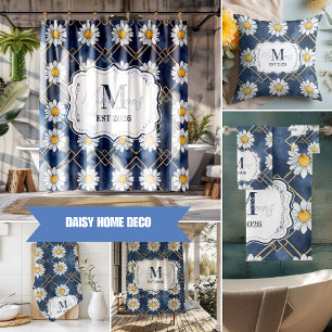 Op maat gemaakte Navy Daisy Gingham Monogram Decor Fleece Deken