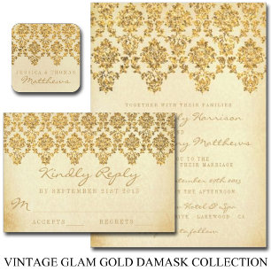 Het  Glam Gold Damask Wedding Collectie Kaart