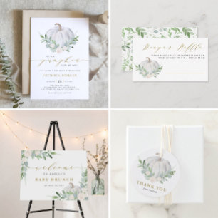 White Pumpkin en Greenery Herfst Baby Brunch Kaart