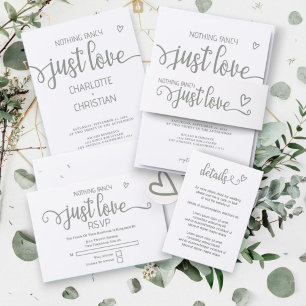 Niets Fancy, maar liefdesminimalistisch huwelijk Uitnodigingen Wikkel
