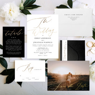 Gold Elegant Traditional Calligraphy Wedding Folie Uitnodiging