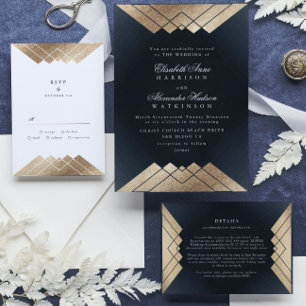 Geometrische donkerzeemacht Gold Gatsby Wedding In Kaart