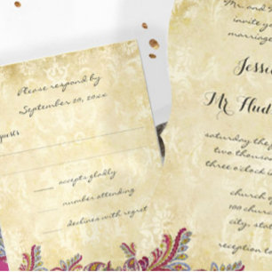 Honeysuckle Apple Green Paisley Wedding Invitation Kaart