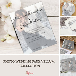 Faux Vellum Effect Foto Typografie Weddenschap Kaart
