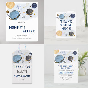 Ruimtevaartthema Waterverf, Baby shower Ronde Sticker