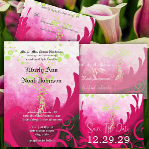 Art Deco Lily Modern Typography Wedding Invite Kaart