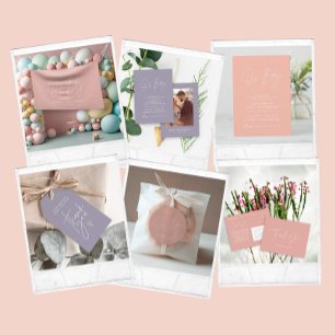 modern script roos roze baby shower diaper raket notitiekaartje