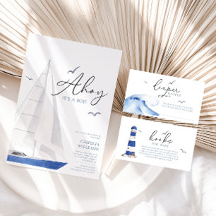 Minimale Nautical Sailboat Baby shower Ahoy Boy's Bedankkaart