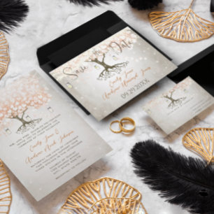 Rustieke Blush Peach Tree Dove Love Bird Wedding Kaart