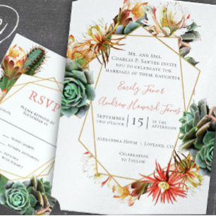 Roze & Koraal Bloemen Geometrisch Goud Lijst Bruil All In One Uitnodiging