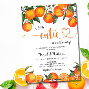 Little Cutie Citrus Botanical Oranje Baby shower Kaart