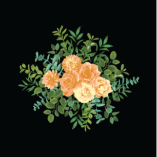 Perzik en zwarte pony's en Roos Floral Wedding Kaart