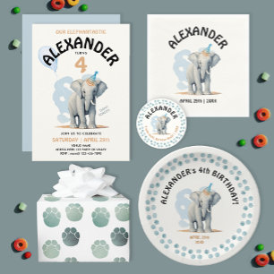 Schattigee Blauwe Baby Olifant Grijze Voetafdrukke Cadeaupapier