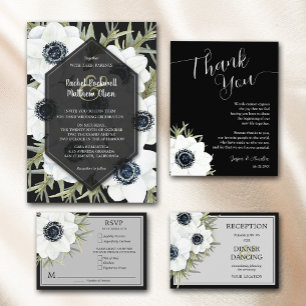 Black White Floral Wedding All in One Kaart