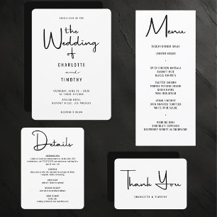 Bold Minimalist Black White Script Weddenschap Bedankkaart