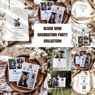Foto Black Bow Disco Ball Graduation Party Bedankkaart