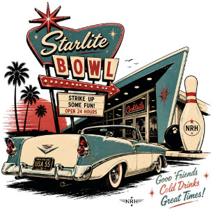 Starlite Bowl Vintage 1950s Bowling T-Shirt voor H