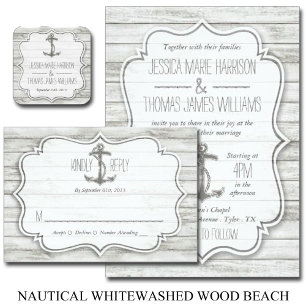 Nautical Whitewash Wood Beach Wedding Collectie Kaart