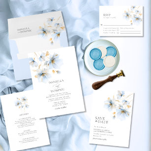 Zachte Delicate Stoffig Blauw Goud Wildbloemen Bru Kaart