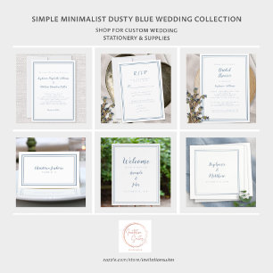 Elegant Wedding Website Modern QR Code Dusty Blue Informatiekaartje