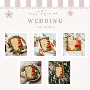 Art Nouveau Poppy Wedding Bedankkaart