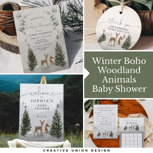 Winter Boho Woodland Baby shower Uitnodiging Kaart