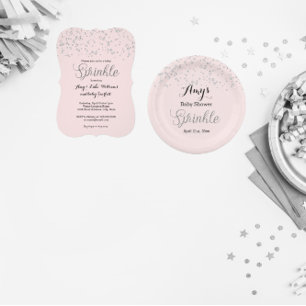 Roze Zilver Baby Sprinkle Meisje Douche Invite Kaart