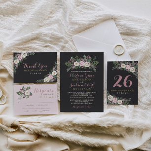 Donker en Moody Roos Roze Floral Boho Wedding Kaart