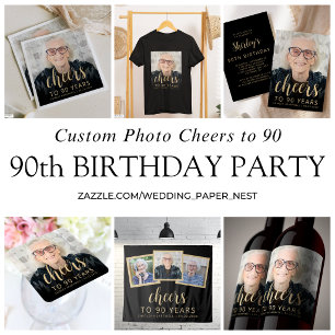 90e Verjaardagsfeest Foto Gouden Script Proost Servet