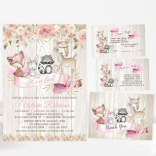 Sweet Rustic Forest Woodland Animal Baby shower Kaart